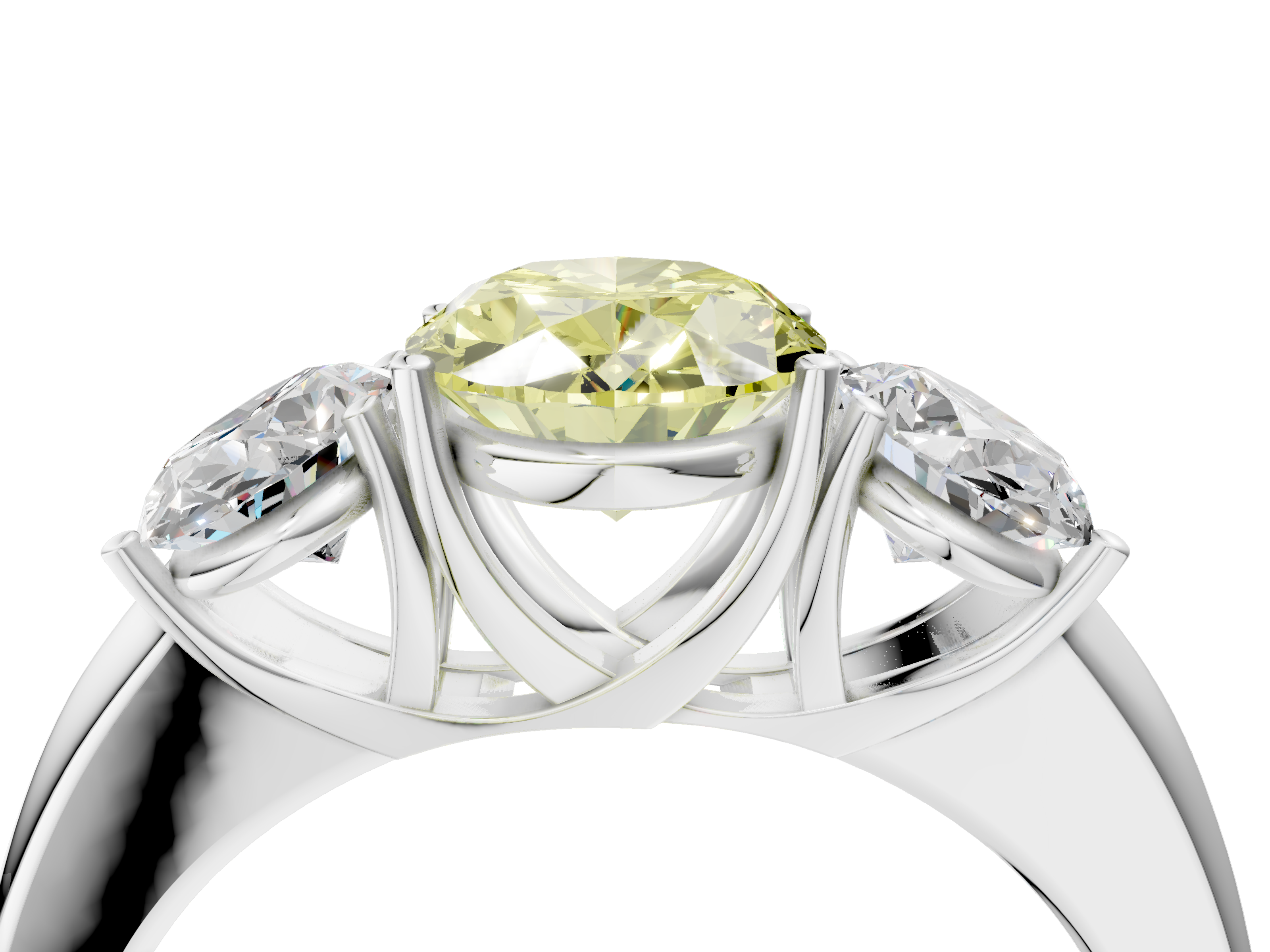 White gold Three-Stone Fancy Yellow Oval  Cut Diamond Ring with Channel-Set Band and Four-Prong Setting_48