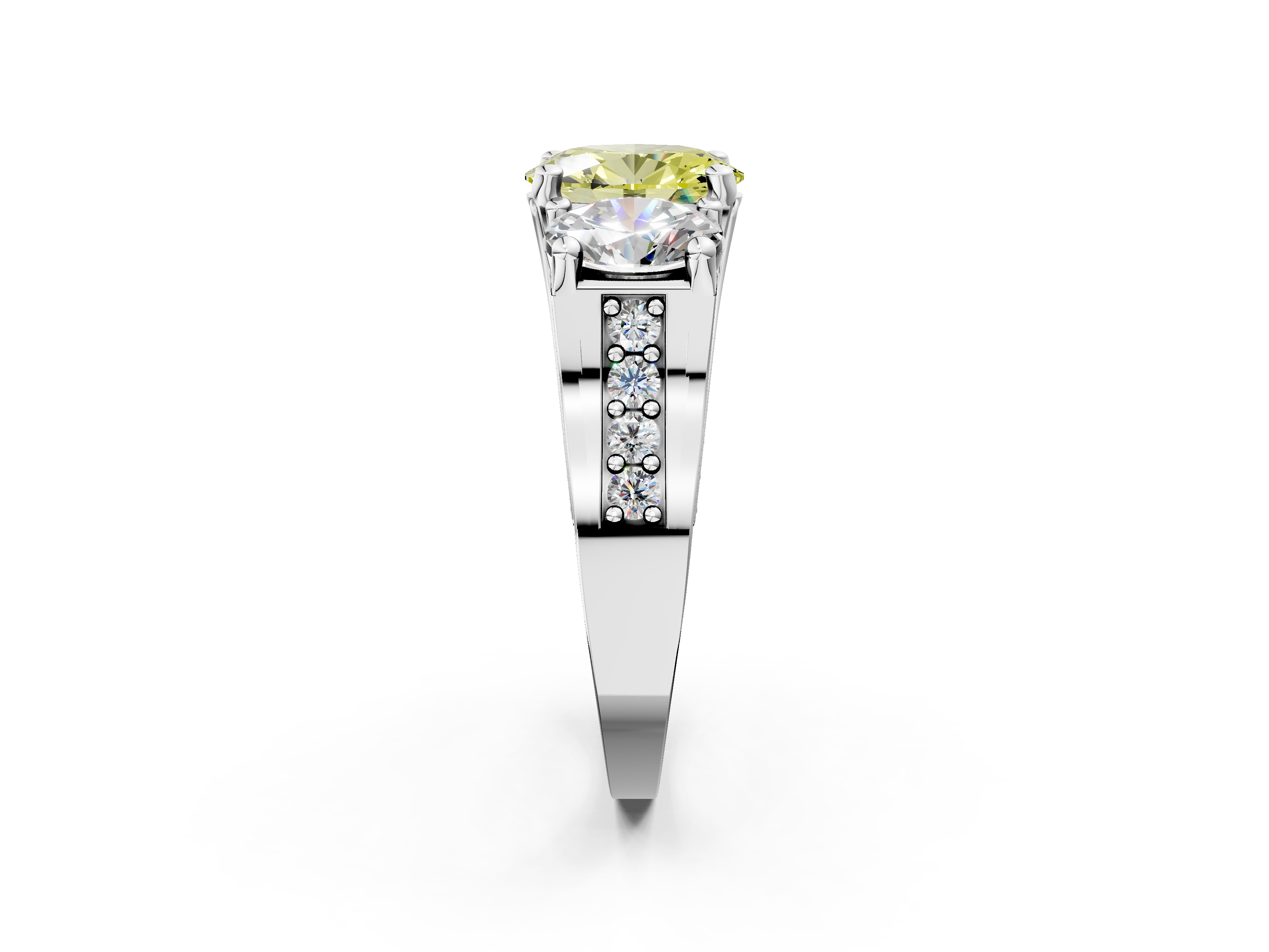 White gold Three-Stone Fancy Yellow Oval  Cut Diamond Ring with Channel-Set Band and Four-Prong Setting_51