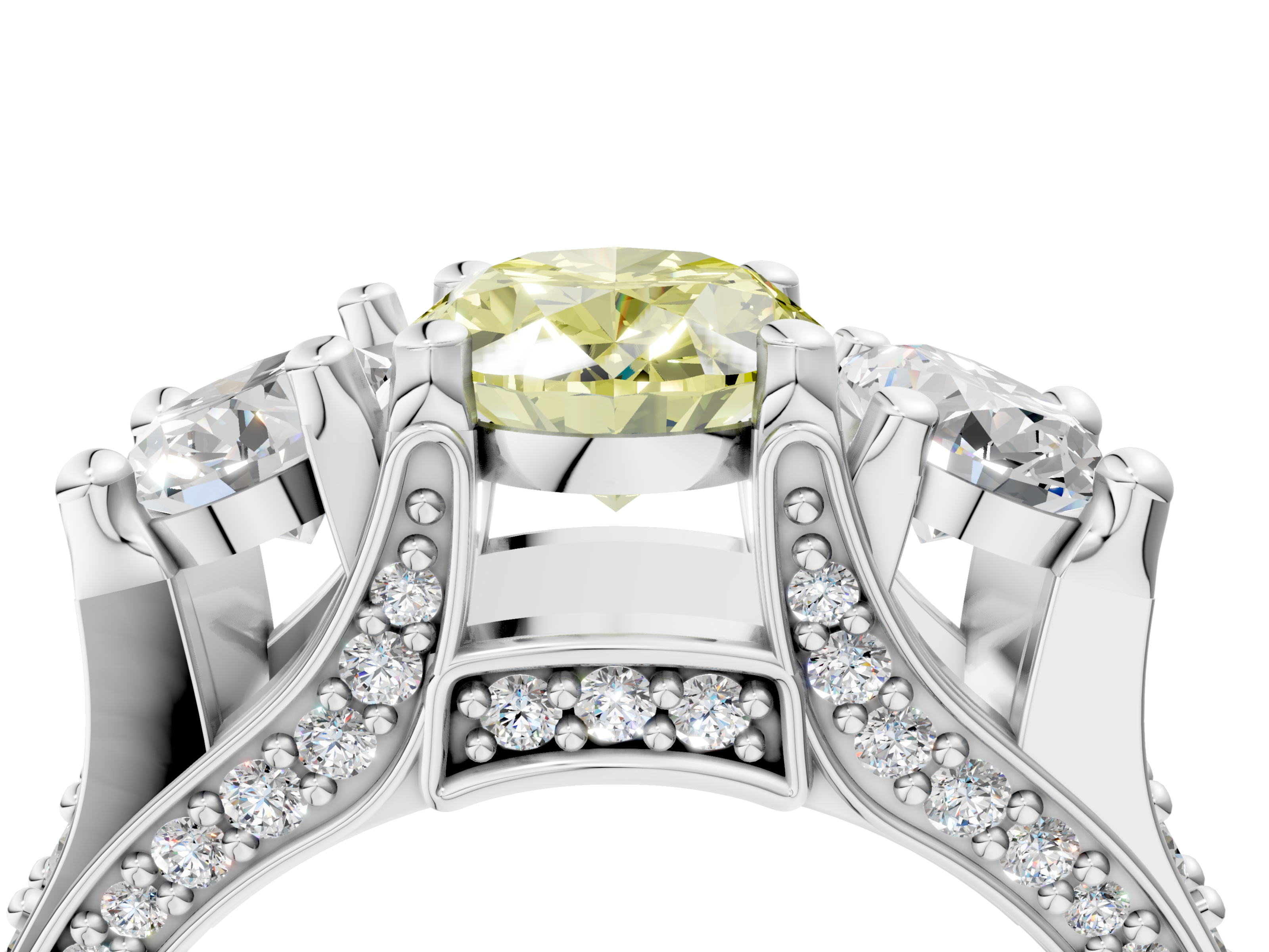 White gold Three-Stone Fancy Yellow Oval  Cut Diamond Ring with Channel-Set Band and Four-Prong Setting_53