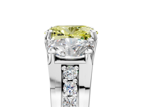 White gold Three-Stone Fancy Yellow Oval  Cut Diamond Ring with Channel-Set Band and Four-Prong Setting_54