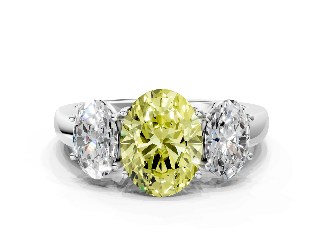 White gold Three-Stone Fancy Yellow Oval  Cut Diamond Ring with Channel-Set Band and Four-Prong Setting_61