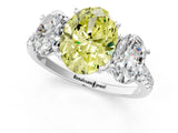 White gold Three-Stone Fancy Yellow Oval Cut Diamond Ring with Pavé Band and Prong Setting_147
