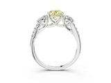 White gold Three-Stone Fancy Yellow Oval Cut Diamond Ring with Pavé Band and Prong Setting_149