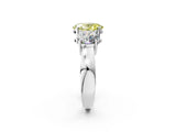 White gold Three-Stone Fancy Yellow Oval Cut Diamond Ring with Round Side Stones, Classic Band, and Four-Prong Setting_14