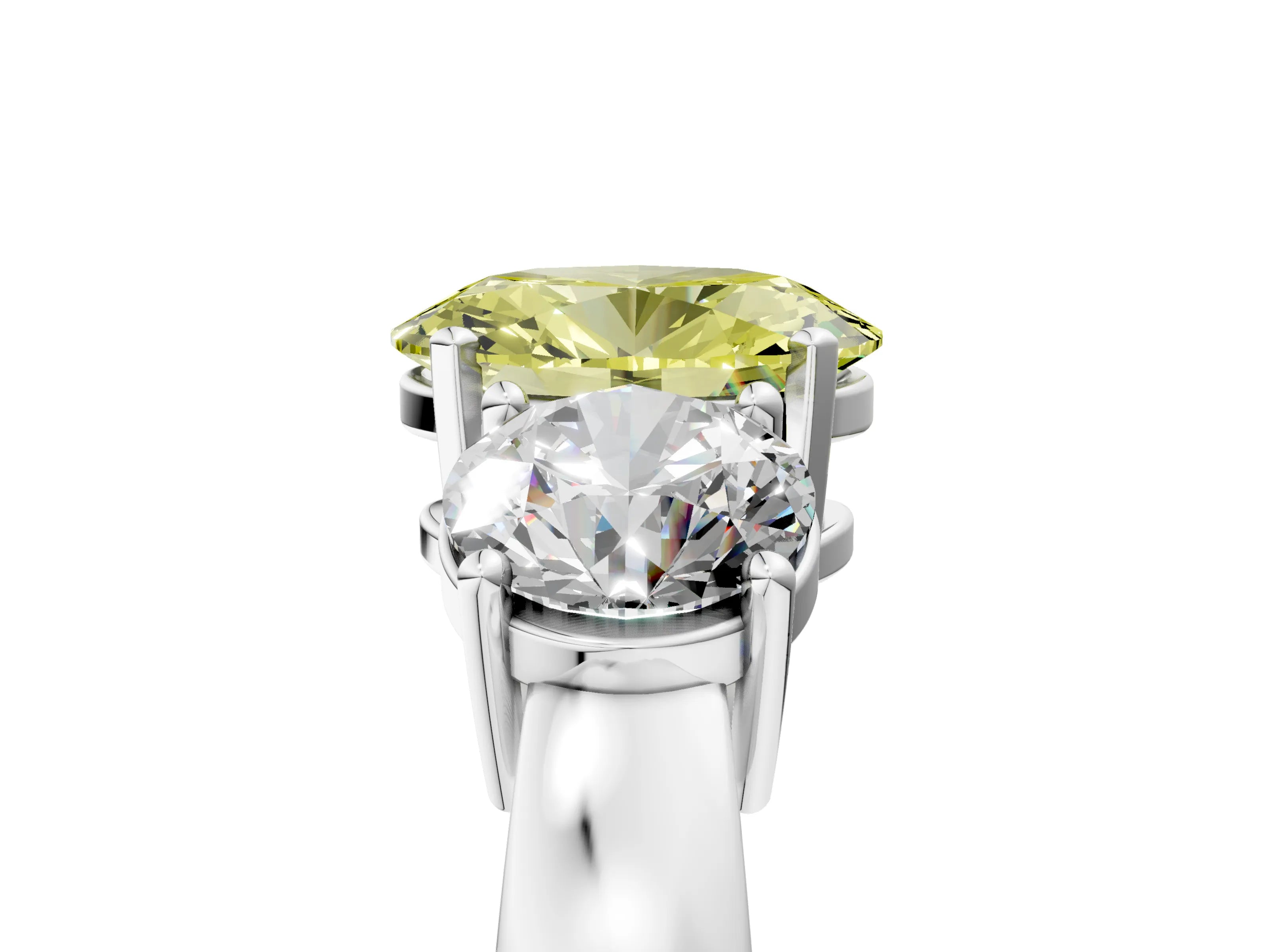 White gold Three-Stone Fancy Yellow Oval Cut Diamond Ring with Round Side Stones, Classic Band, and Four-Prong Setting_17