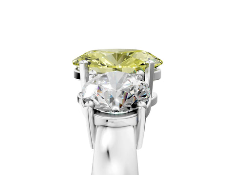 White gold Three-Stone Fancy Yellow Oval Cut Diamond Ring with Round Side Stones, Classic Band, and Four-Prong Setting_17