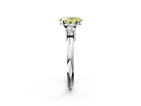 White gold Three-Stone Fancy Yellow Oval  Cut Diamond Solitaire with Prong Setting and Classic Band_66