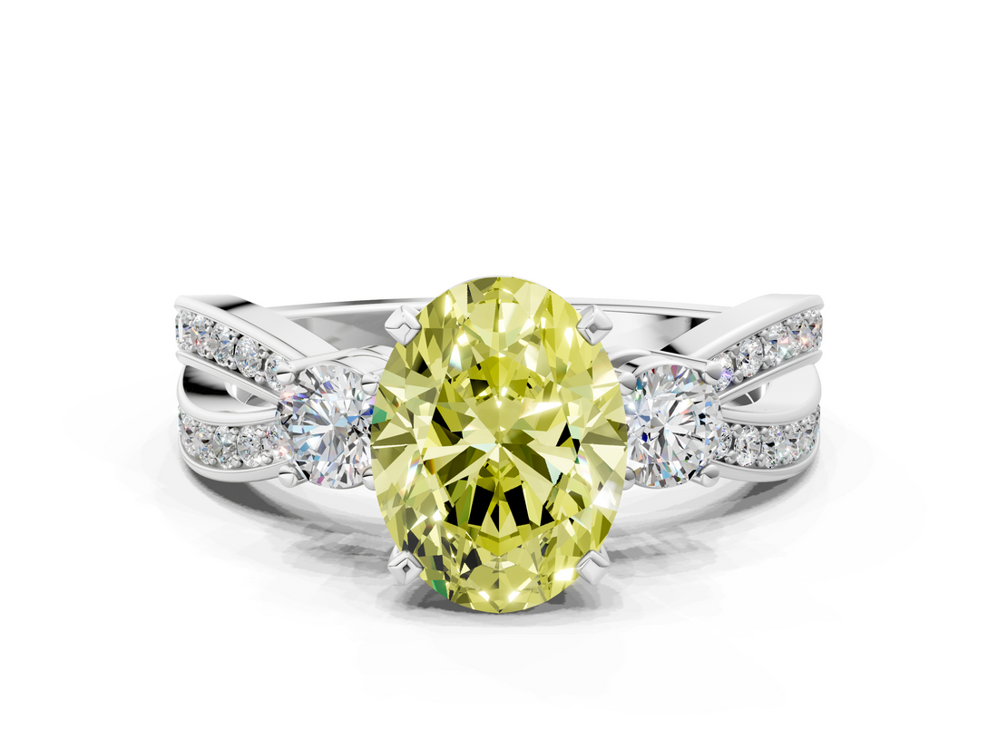 White gold Three-Stone Fancy Yellow Oval  Cut Diamond Twist Band with Prong Setting_49