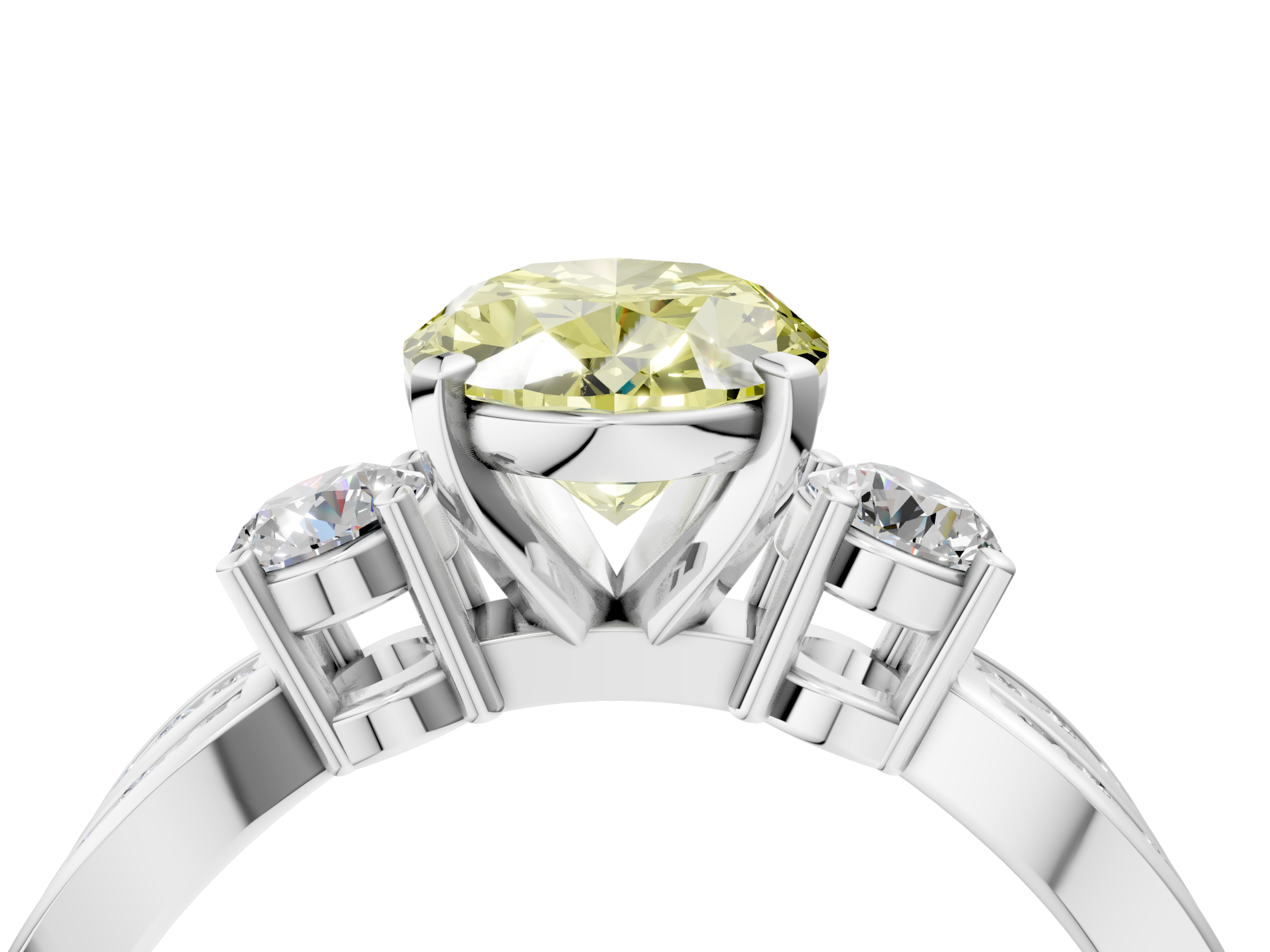 White gold Three-Stone Fancy Yellow Oval  Cut Diamond Twist Band with Prong Setting_54