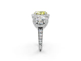White gold Three-Stone Fancy Yellow Oval Cut Halo Diamond Milgrain Band with Four-Prong Setting_2