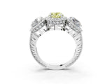 White gold Three-Stone Fancy Yellow Oval Cut Halo Diamond Milgrain Band with Four-Prong Setting_3