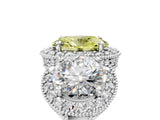 White gold Three-Stone Fancy Yellow Oval Cut Halo Diamond Milgrain Band with Four-Prong Setting_5