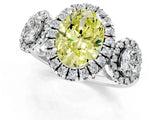 White gold Three-Stone Fancy Yellow Oval Cut Halo Diamond Ring with Pave Band and Four-Prong Setting_1