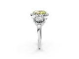 White gold Three-Stone Fancy Yellow Oval Cut Halo Diamond Ring with Pave Band and Four-Prong Setting_2