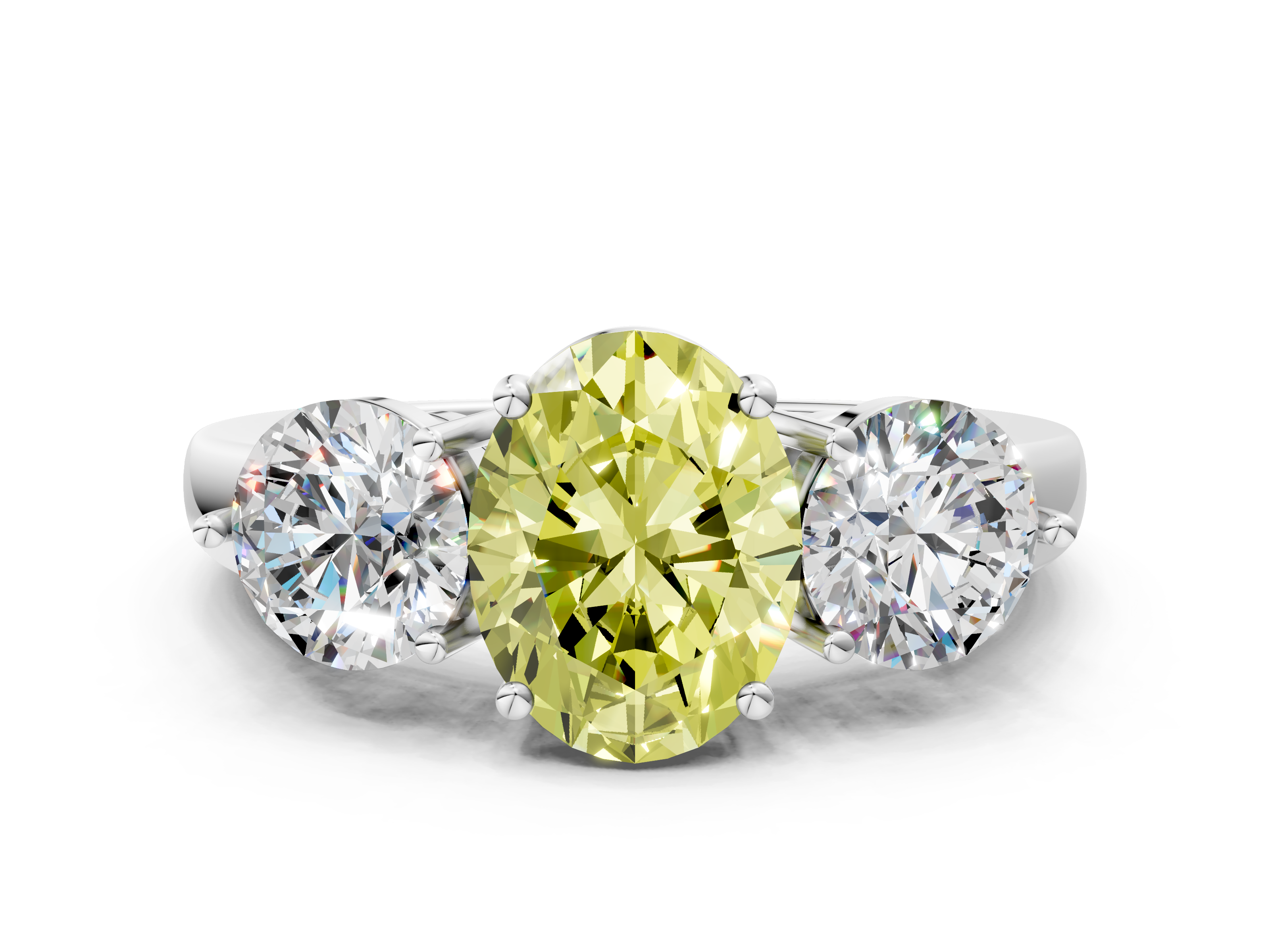 White gold Three-Stone Fancy Yellow Oval  Cut Solitaire Ring with Prong Setting on a Classic Band_66