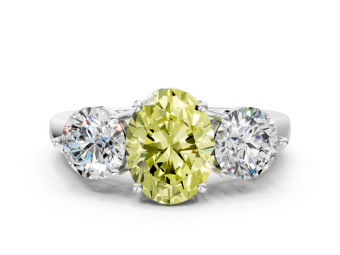 White gold Three-Stone Fancy Yellow Oval  Cut Solitaire Ring with Prong Setting on a Classic Band_66