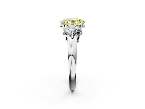 White gold Three-Stone Fancy Yellow Oval  Cut Solitaire Ring with Prong Setting on a Classic Band_68