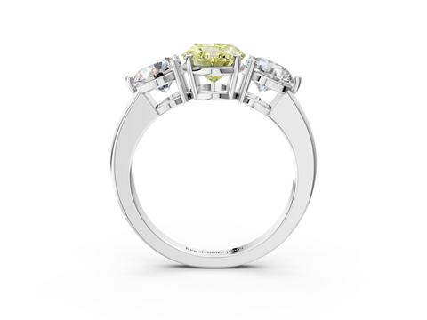 White gold Three-Stone Fancy Yellow Oval  Cut Solitaire Ring with Prong Setting on a Classic Band_69