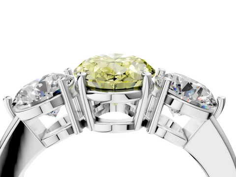 White gold Three-Stone Fancy Yellow Oval  Cut Solitaire Ring with Prong Setting on a Classic Band_70