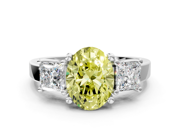 White gold Three-Stone Fancy Yellow Oval  Cut Solitaire Ring with Prong Setting