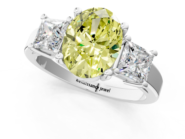 White gold Three-Stone Fancy Yellow Oval  Cut Solitaire Ring with Prong Setting