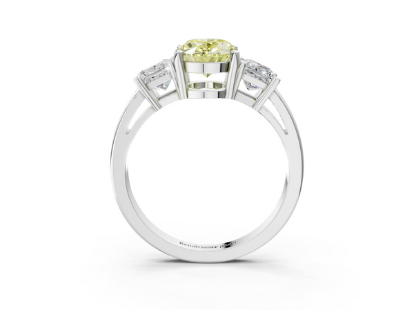 White gold Three-Stone Fancy Yellow Oval  Cut Solitaire Ring with Prong Setting