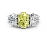 White gold Three-Stone Fancy Yellow Oval  Diamond Milgrain Pave Band with Prong Setting 1
