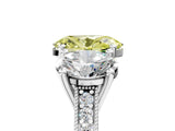 White gold Three-Stone Fancy Yellow Oval  Diamond Milgrain Pave Band with Prong Setting
