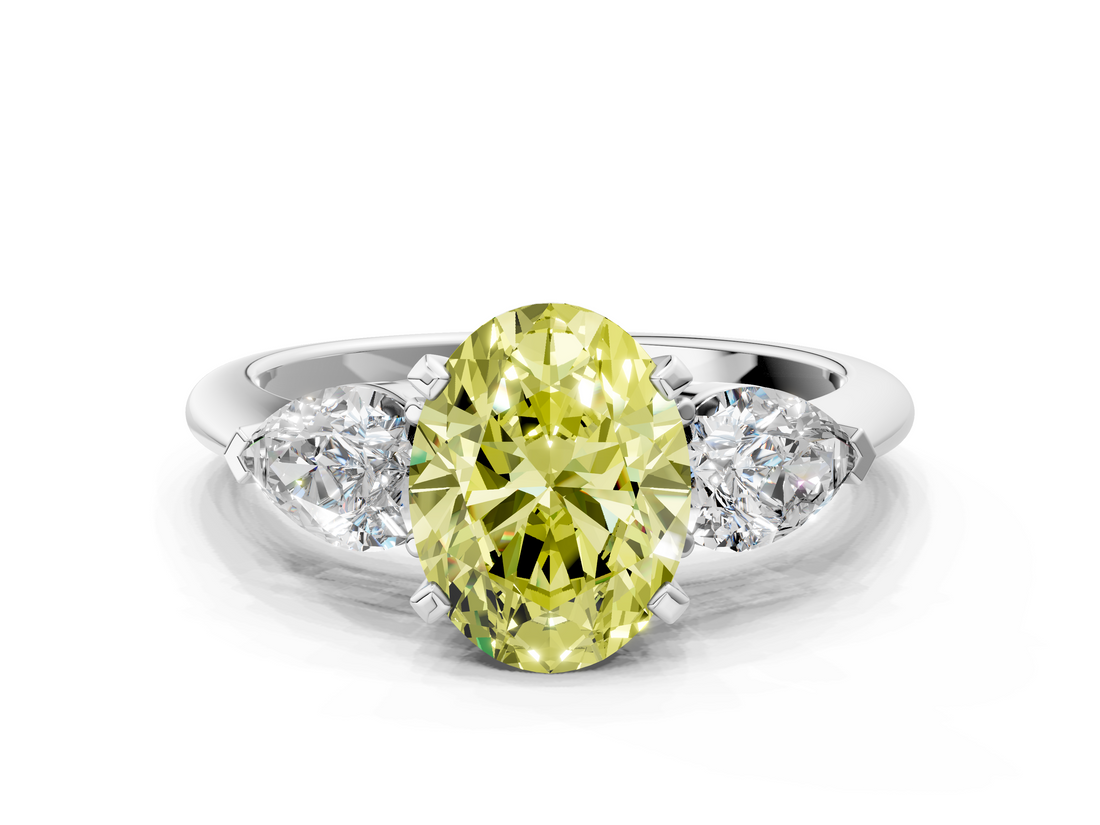White gold Three-Stone Fancy Yellow Oval  Diamond Ring with Pear Side Stones in Four-Prong Setting_62