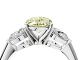 White gold Three-Stone Fancy Yellow Oval  Diamond Ring with Pear Side Stones in Four-Prong Setting_66