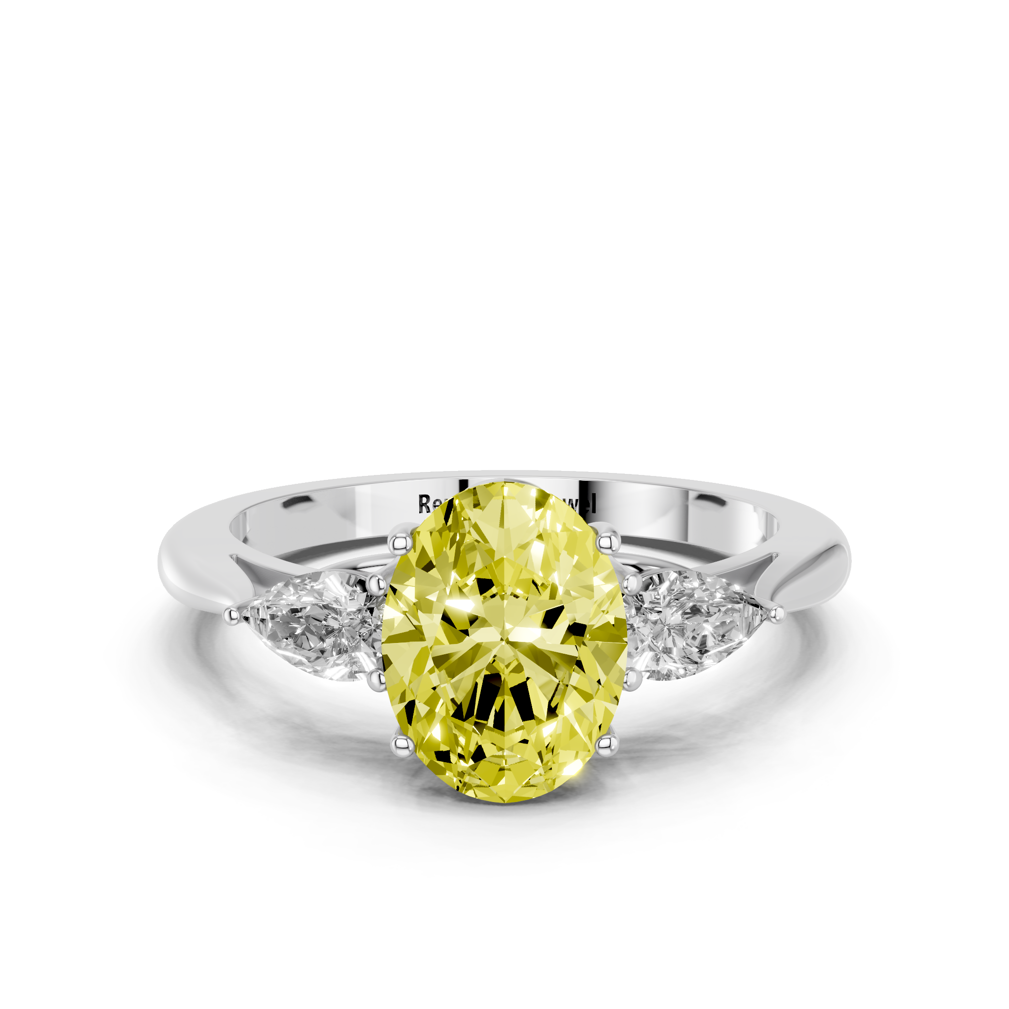 White gold Three-Stone Fancy Yellow Oval  Diamond Solitaire Ring with Pear Side Stones and Four-Prong Setting_14