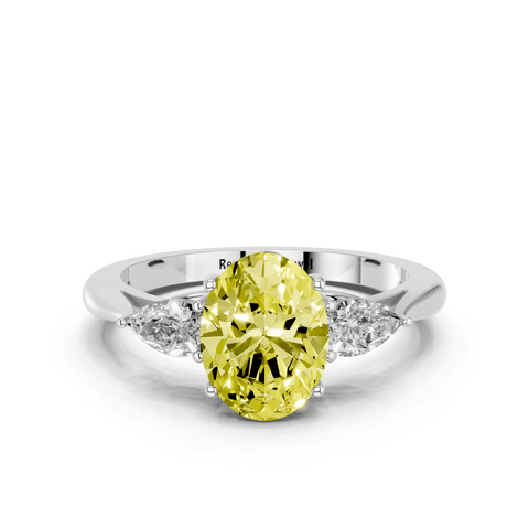 White gold Three-Stone Fancy Yellow Oval  Diamond Solitaire Ring with Pear Side Stones and Four-Prong Setting_15