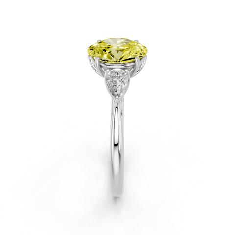 White gold Three-Stone Fancy Yellow Oval  Diamond Solitaire Ring with Pear Side Stones and Four-Prong Setting_4