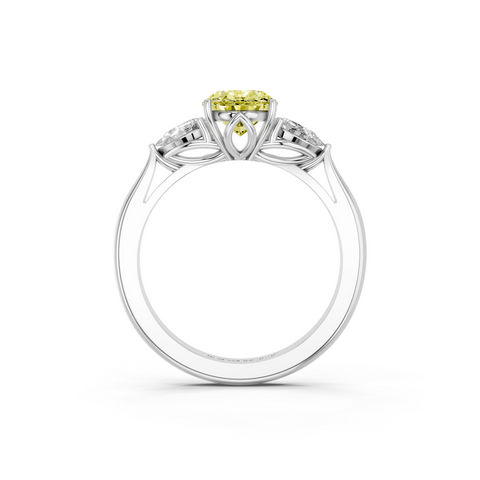 White gold Three-Stone Fancy Yellow Oval  Diamond Solitaire Ring with Pear Side Stones and Four-Prong Setting_5