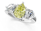 White gold Three-Stone Fancy Yellow Pear  Brilliant Cut Solitaire Ring with Prong Setting on a Classic Band 1