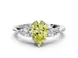 White gold Three-Stone Fancy Yellow Pear Cut Brilliant Diamond Solitaire Ring with Tapered Band and Four-Prong Setting_31
