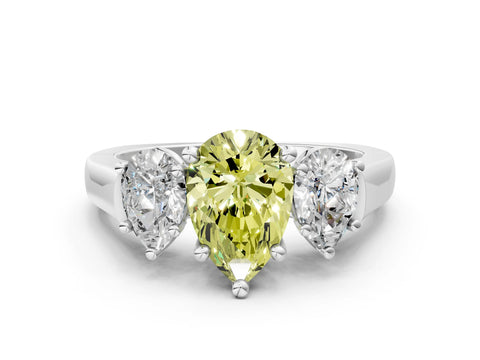 White gold Three-Stone Fancy Yellow Pear Cut Brilliant Diamond Trellis Ring with Comfort Fit Band_12