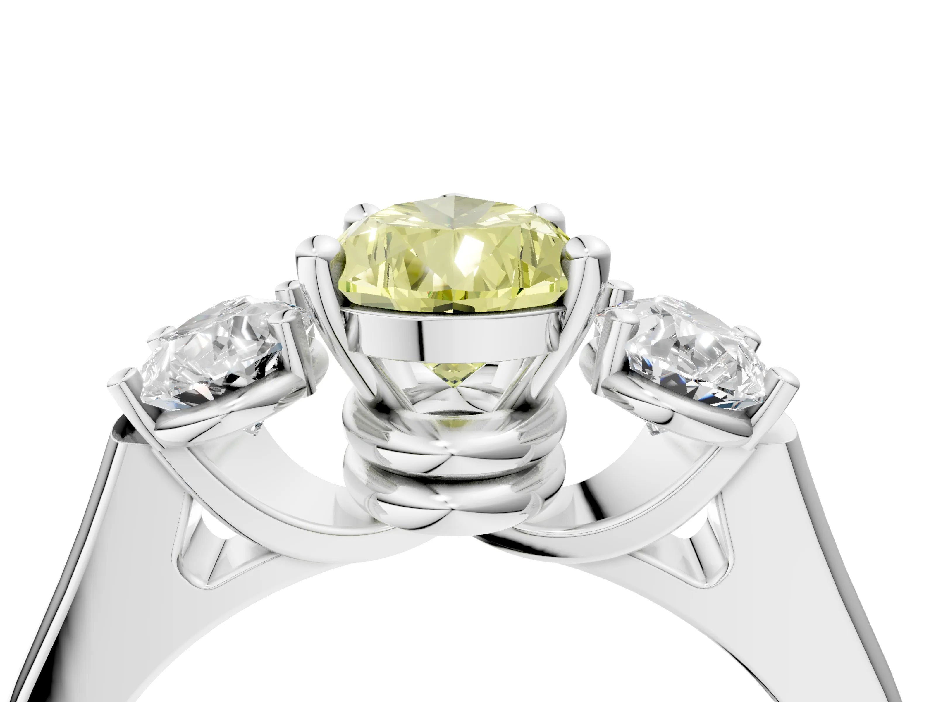 White gold Three-Stone Fancy Yellow Pear Cut Brilliant Diamond Trellis Ring with Comfort Fit Band_16