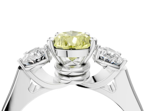 White gold Three-Stone Fancy Yellow Pear Cut Brilliant Diamond Trellis Ring with Comfort Fit Band_16