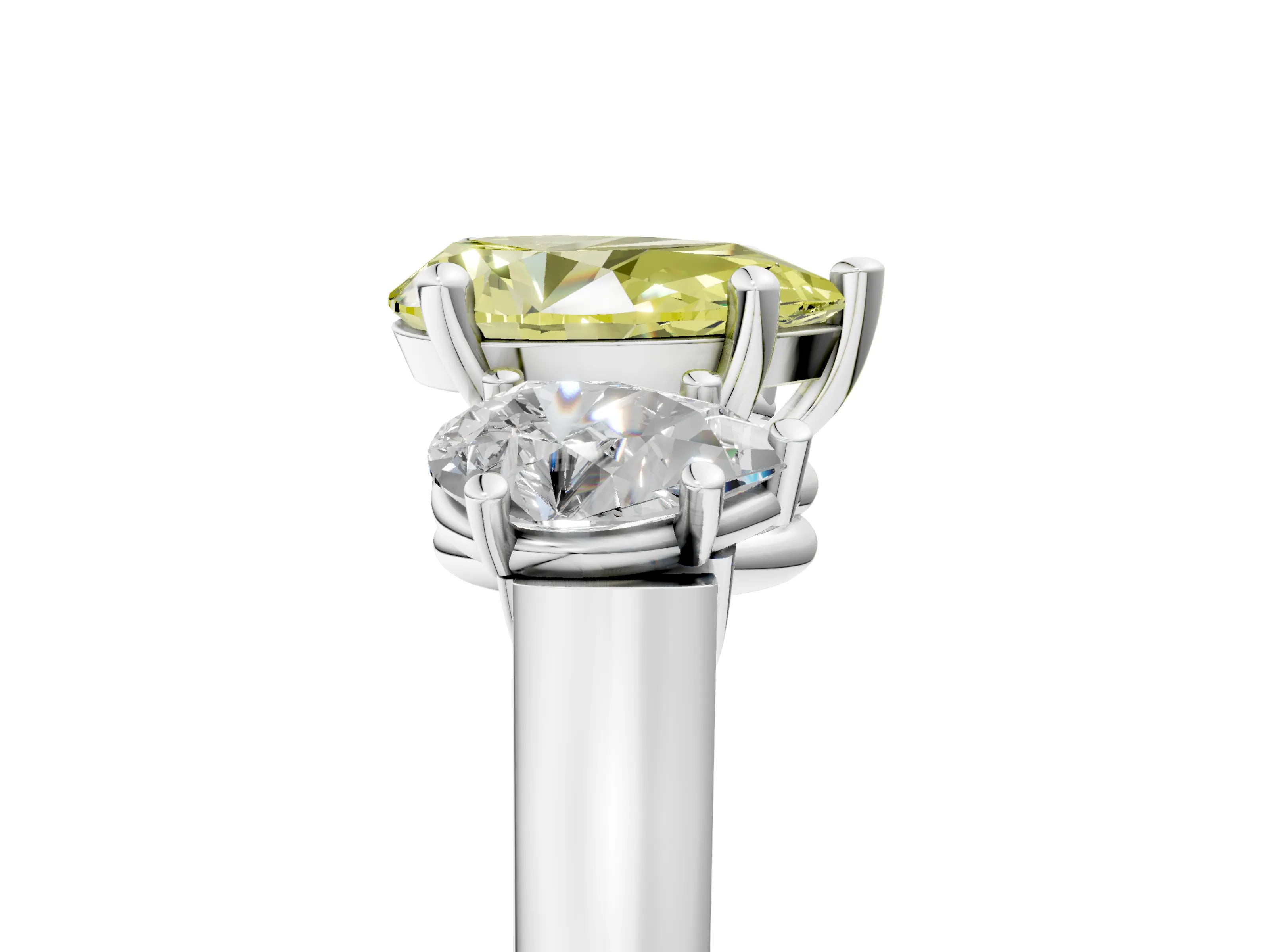 White gold Three-Stone Fancy Yellow Pear Cut Brilliant Diamond Trellis Ring with Comfort Fit Band_17
