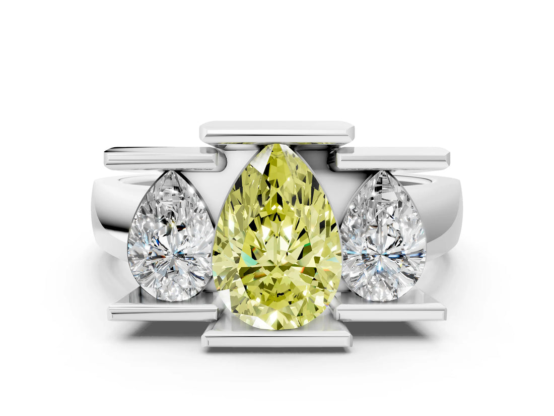 White gold Three Stone Fancy Yellow Pear Cut Cut Channel Set Diamond Ring_36