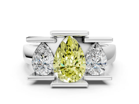 White gold Three Stone Fancy Yellow Pear Cut Cut Channel Set Diamond Ring_36