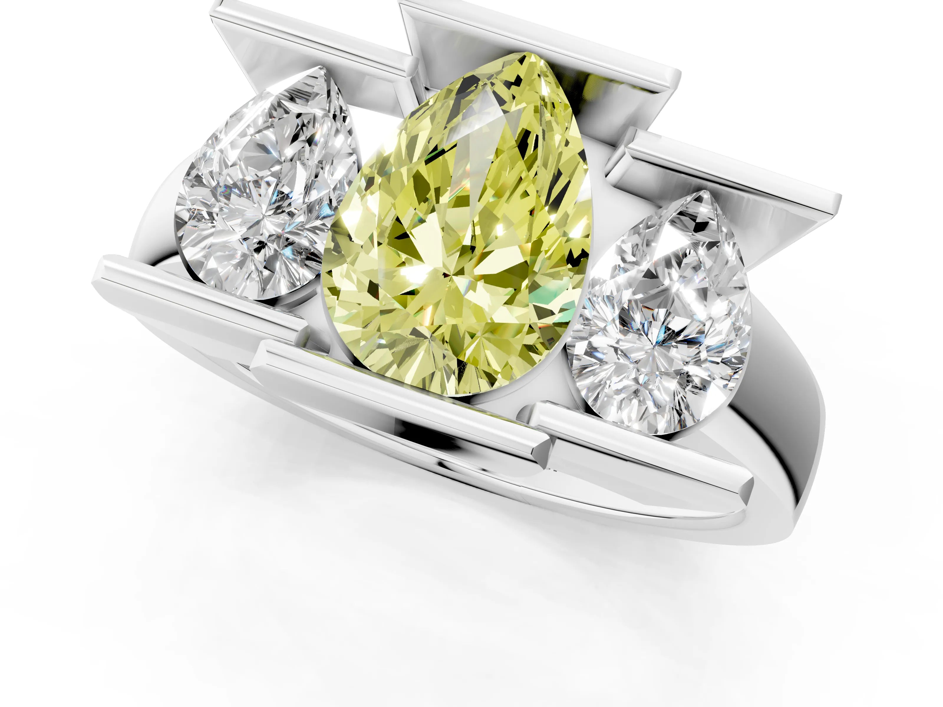 White gold Three Stone Fancy Yellow Pear Cut Cut Channel Set Diamond Ring_37