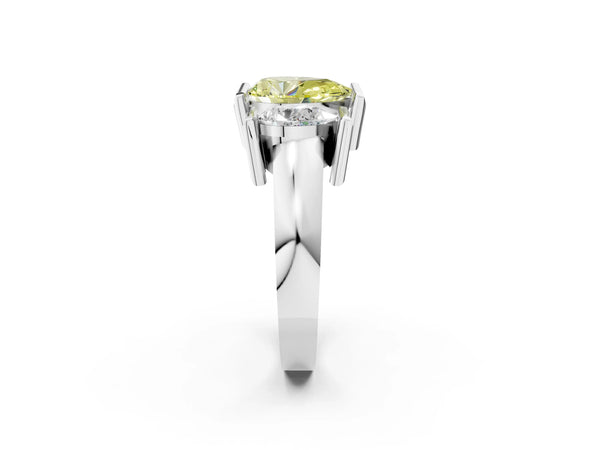 Sterling Silver Pear-Shaped Channel Set Three Stone Engagement Ring Setting for Fancy Yellow Center