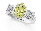 White gold Three-Stone Fancy Yellow Pear Cut Cut Classic Band Prong Setting Ring_1