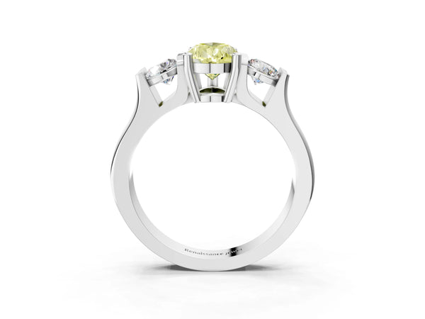 White gold Three-Stone Fancy Yellow Pear Cut Classic Band Prong Setting Ring