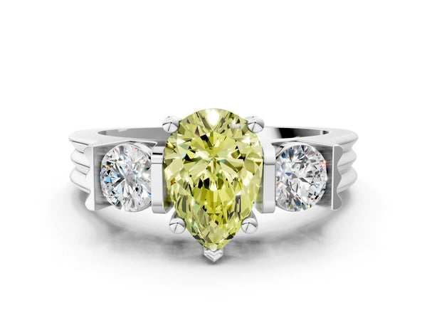 White gold Three-Stone Fancy Yellow Pear Cut Classic Band Prong Setting Ring