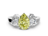 White gold Three-Stone Fancy Yellow Pear Cut Cut Diamond Engagement Ring with Flat Band and Four-Prong Setting_12