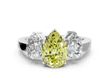 White gold Three-Stone Fancy Yellow Pear Cut Cut Diamond Engagement Ring with Flat Band and Four-Prong Setting_13