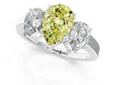 White gold Three-Stone Fancy Yellow Pear Cut Cut Diamond Engagement Ring with Flat Band and Four-Prong Setting_13